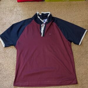 Tommy Hilfiger Maroon and Navy Polo Shirt